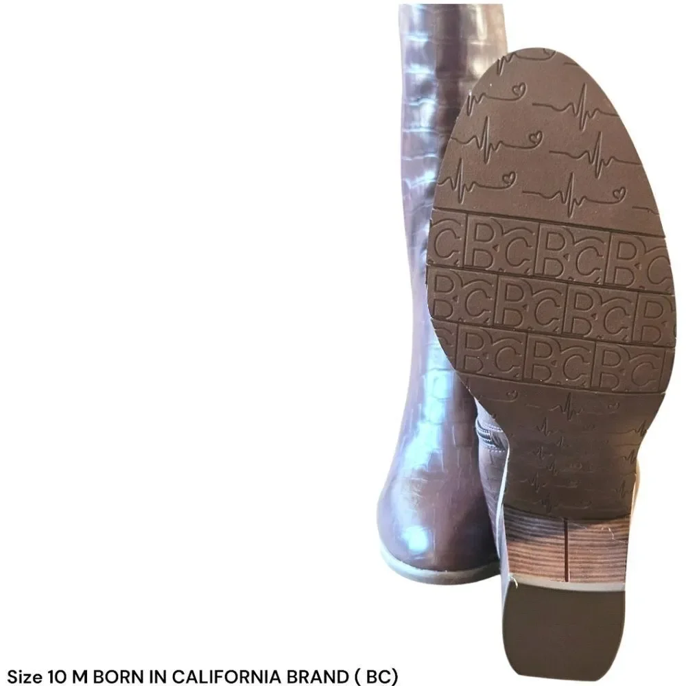 BC Footwear Make An Impact Vegan Croc-Embossed Stacked Heel Knee-High Boots 10M
